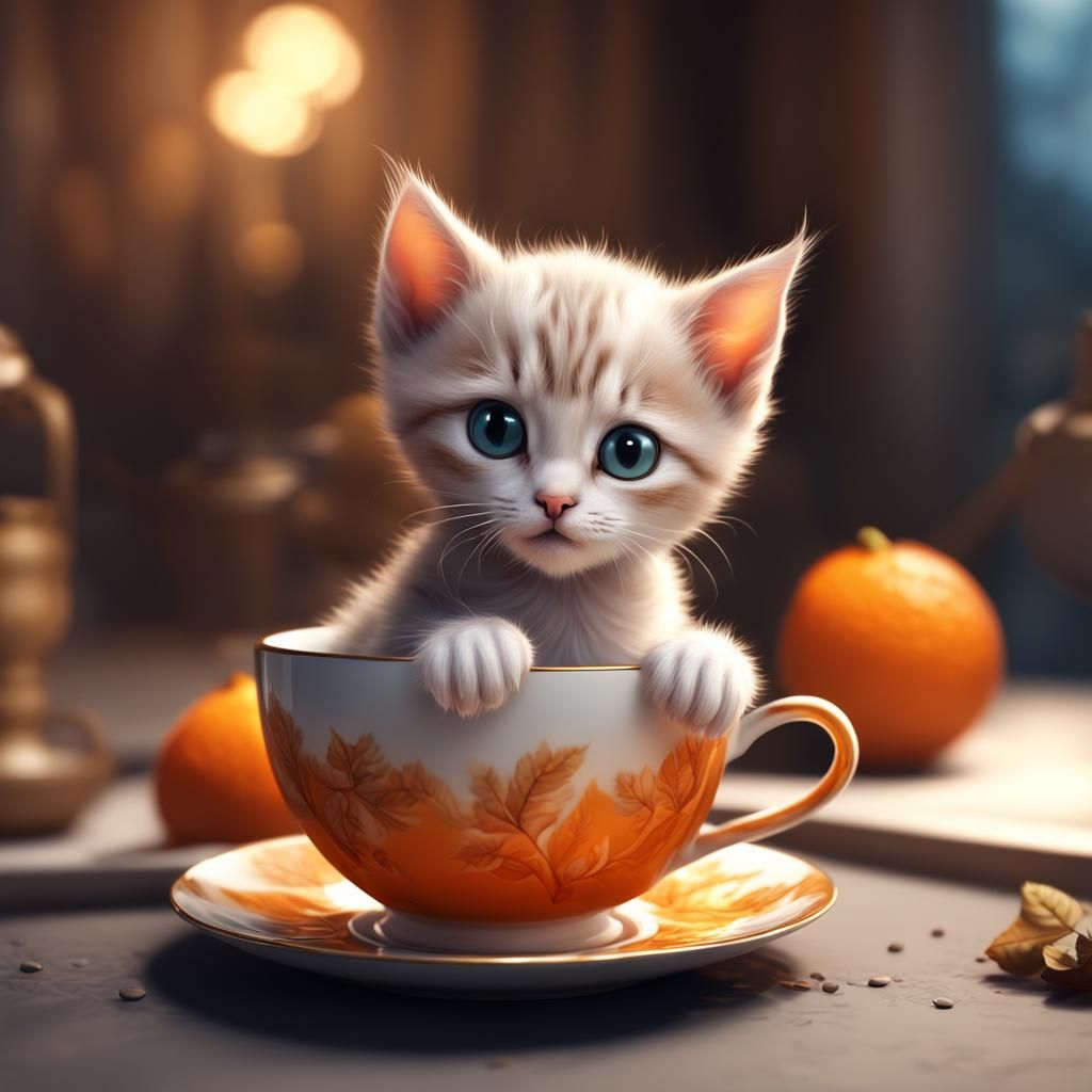 Adorable Tabby Kitten Playing In aA Teacup - AI Generated Artwork ...