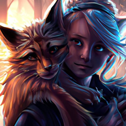 A cat girl and her cat