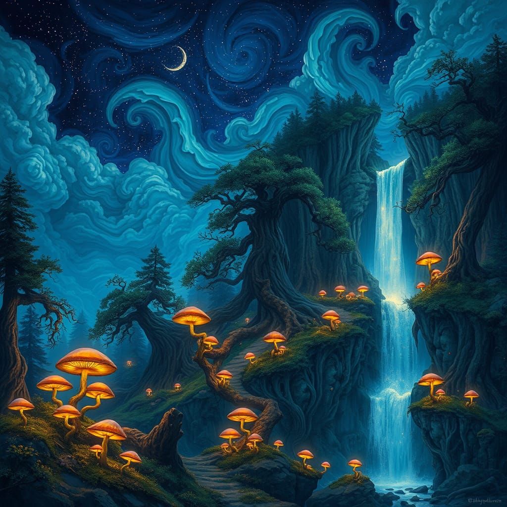 Ethereal Forest Dreamscape in Cyberpunk Style