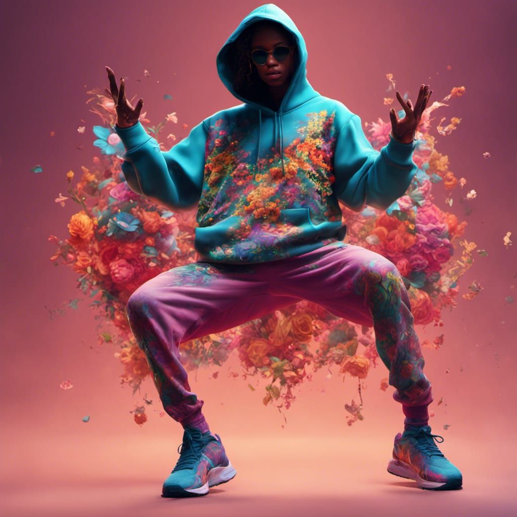 Hiphop dancer wearing floral hoodie