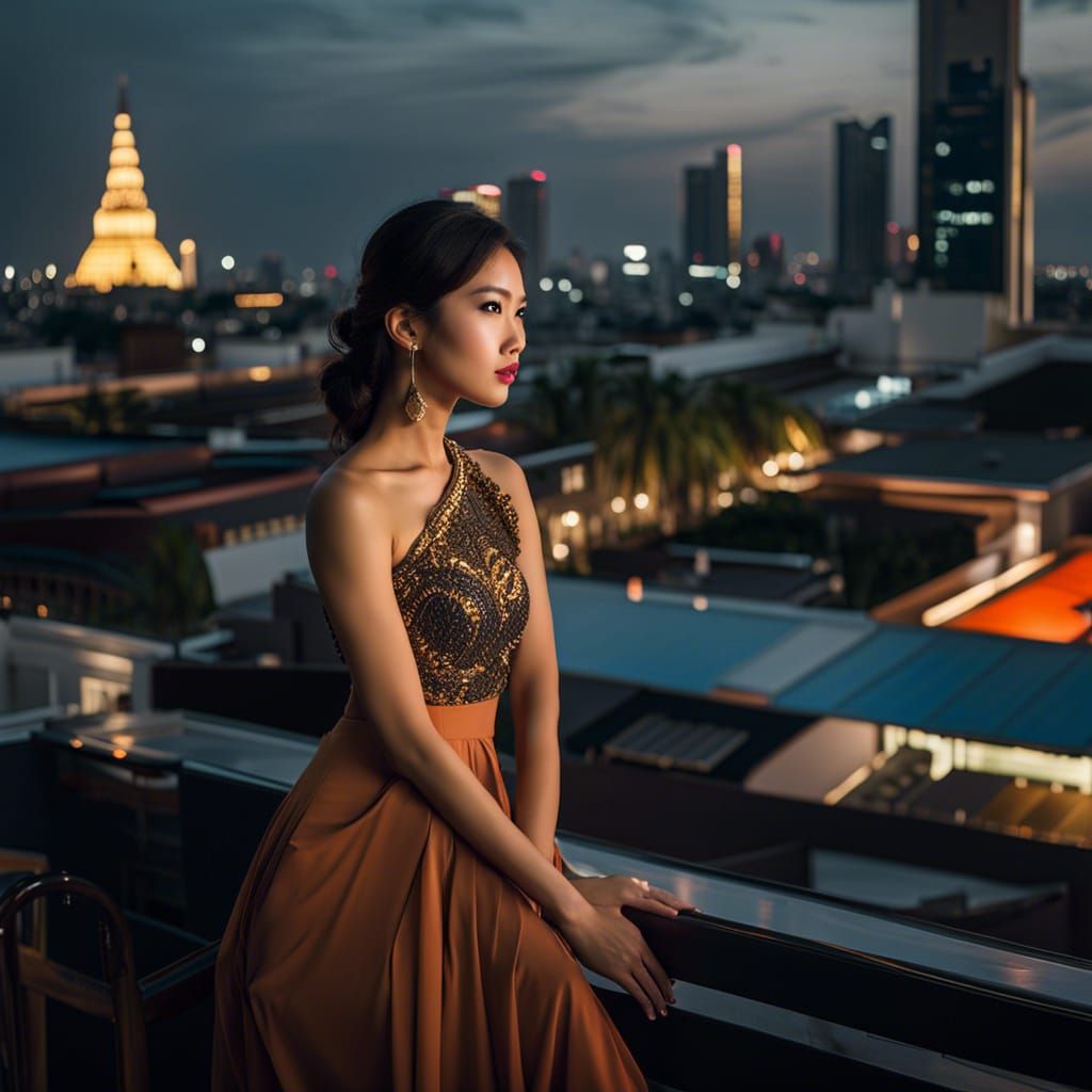 Thai woman on a bangkok rooftop bar - AI Generated Artwork - NightCafe ...