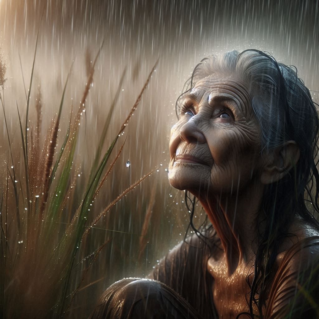 Looking up at the downpour