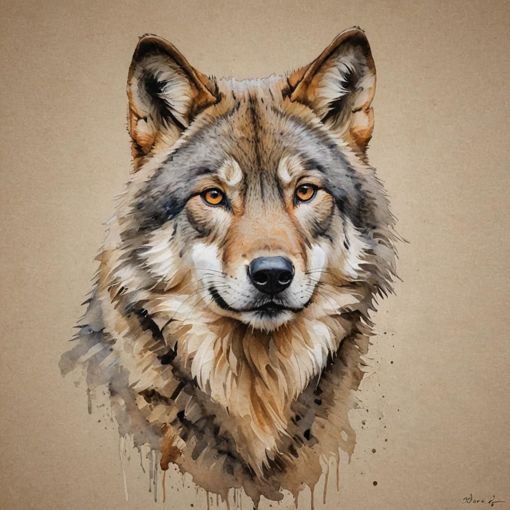 peinture graphique d'un portrait de loup
