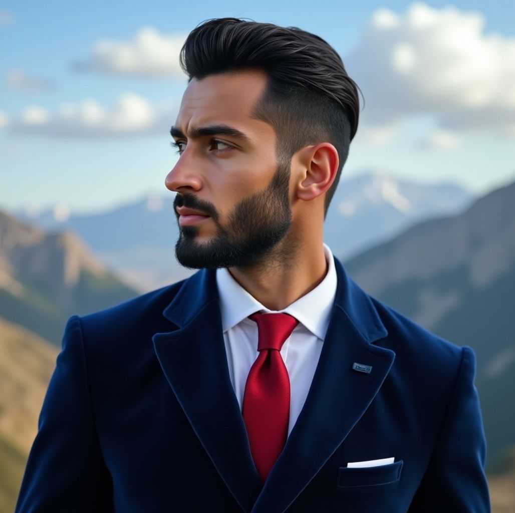 A handsome man  wearing  a   blue  velvet suit