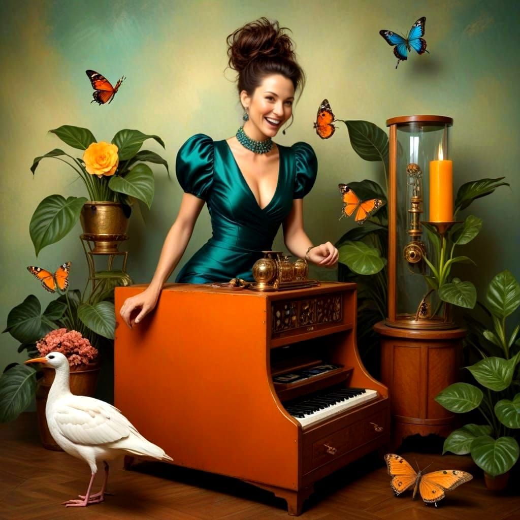 Vibrant Hyperrealistic Portrait of a Happy Lady in Whimsical...