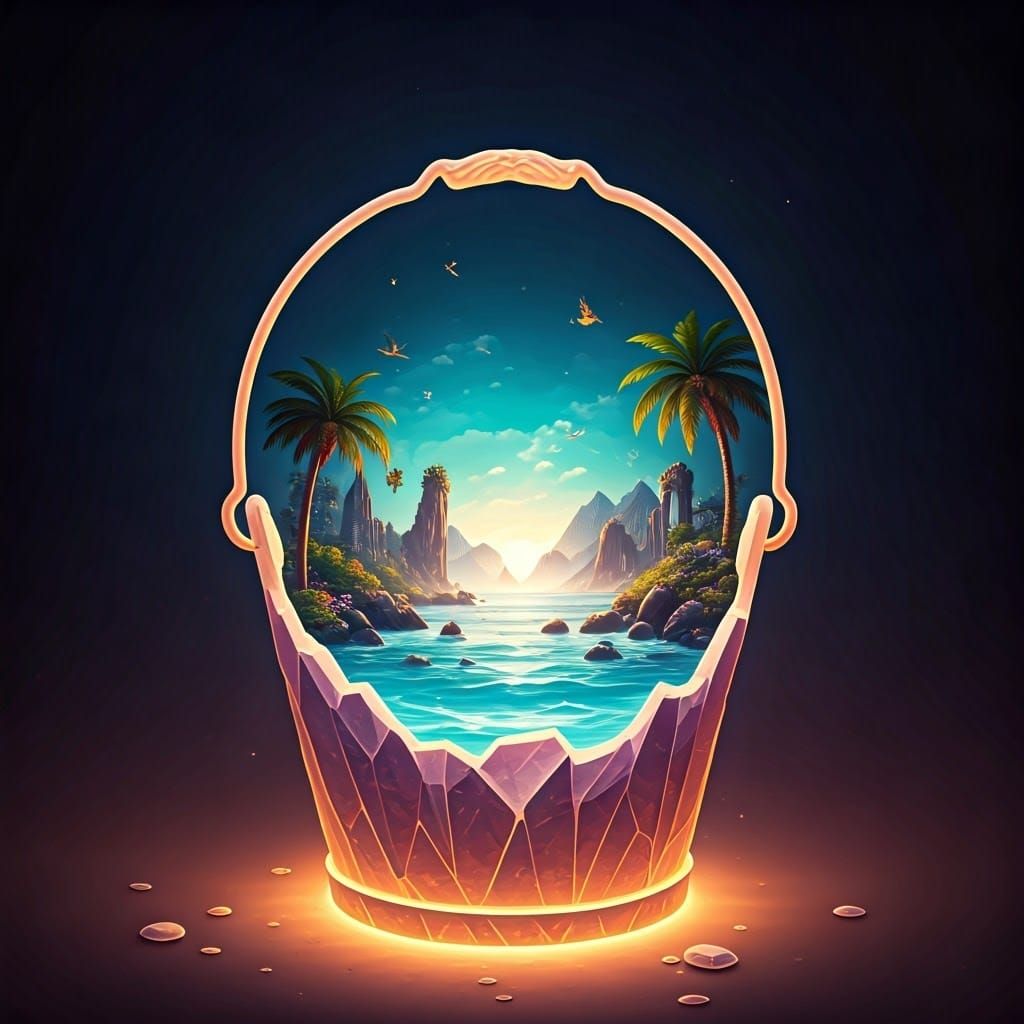 Surreal, Glimmering Bucket in a Cyberpunk Aesthetic