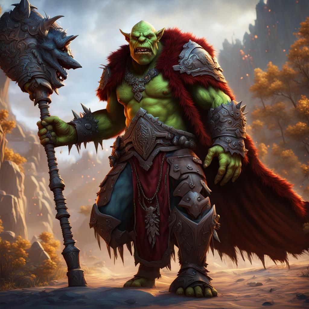 7 foot 6 inch orc from World of Warcraft carrying a masdive ...