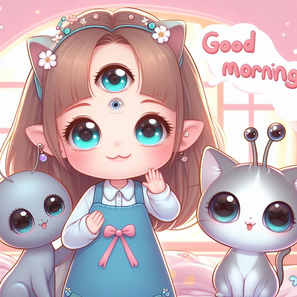 An alien girl says Good morning.