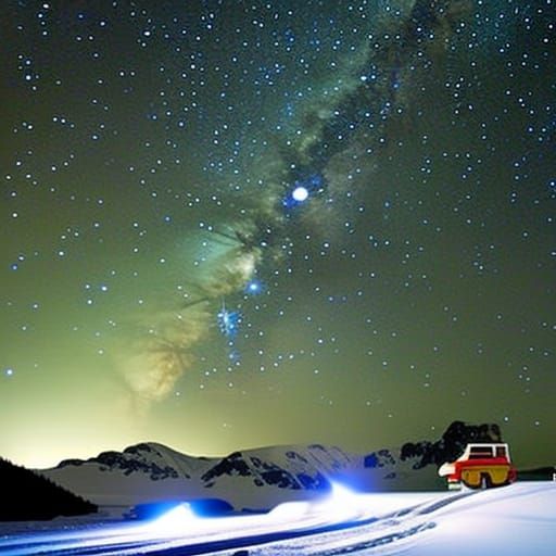 Big Dipper in the starry night sky at the north pole