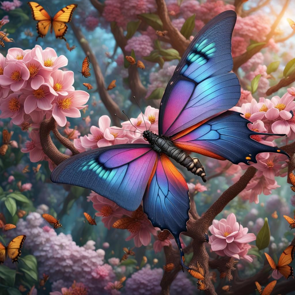 the butterfly feeds on the flowers of the butterfly tree  by @undefined