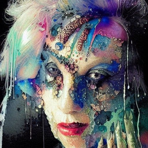 A Beautiful Old Woman Watercolor punk, Intricate, Disintegrating from ...