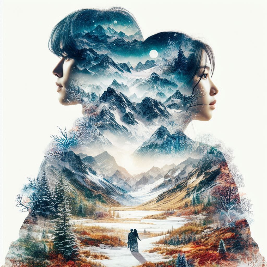 Double exposure couple portrait