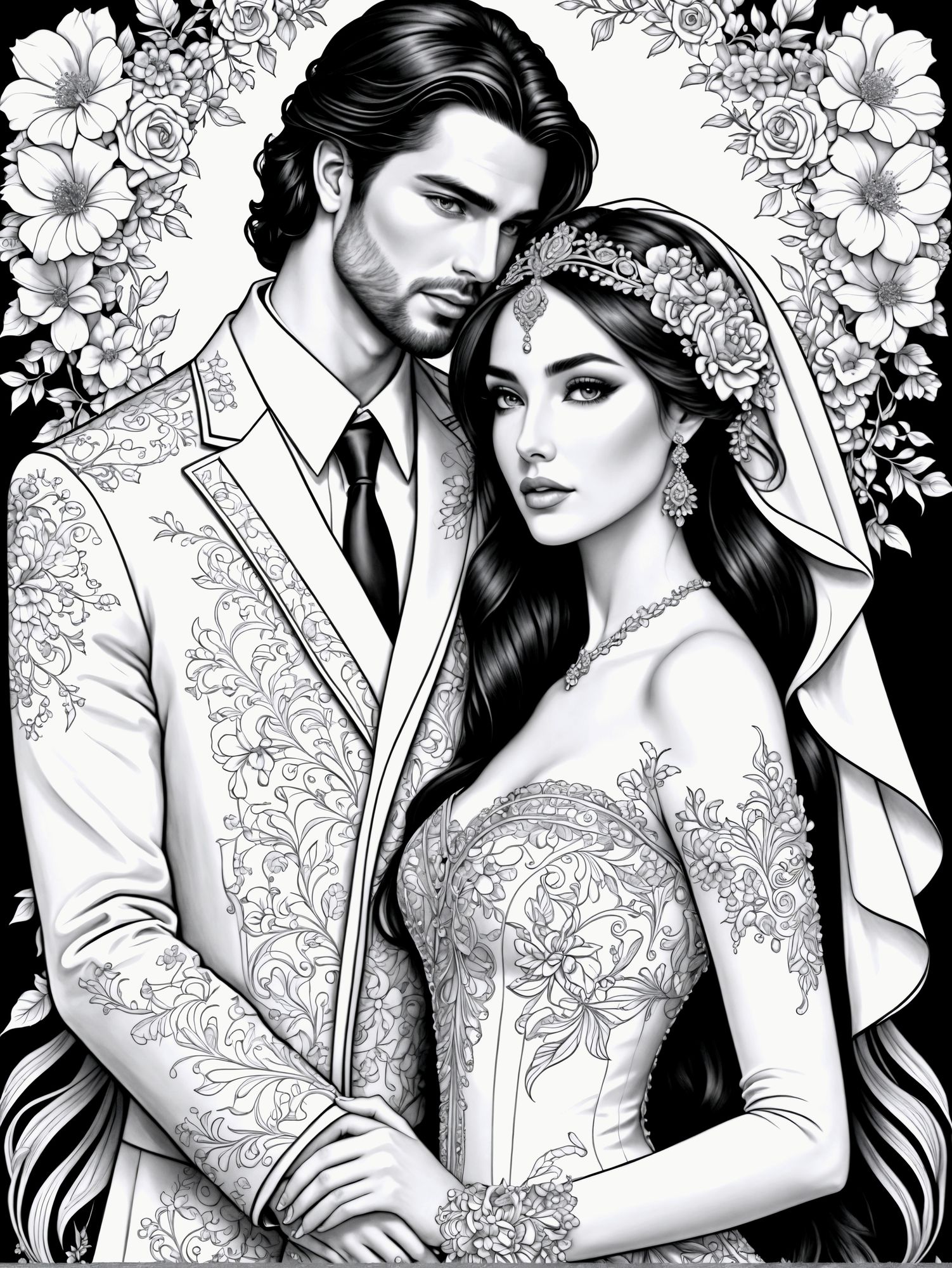 Bride and groom coloring page.