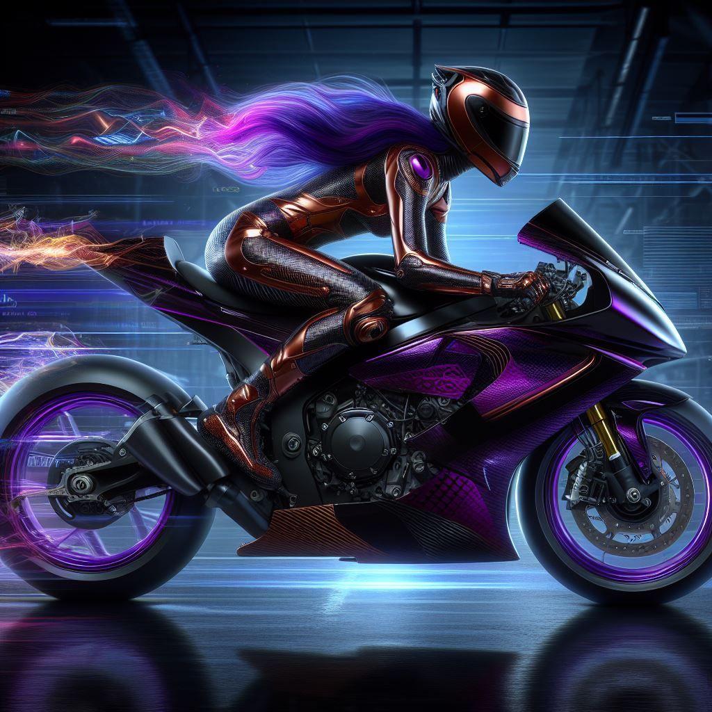 Female Motorcycle Racer, Purple and Backlit
