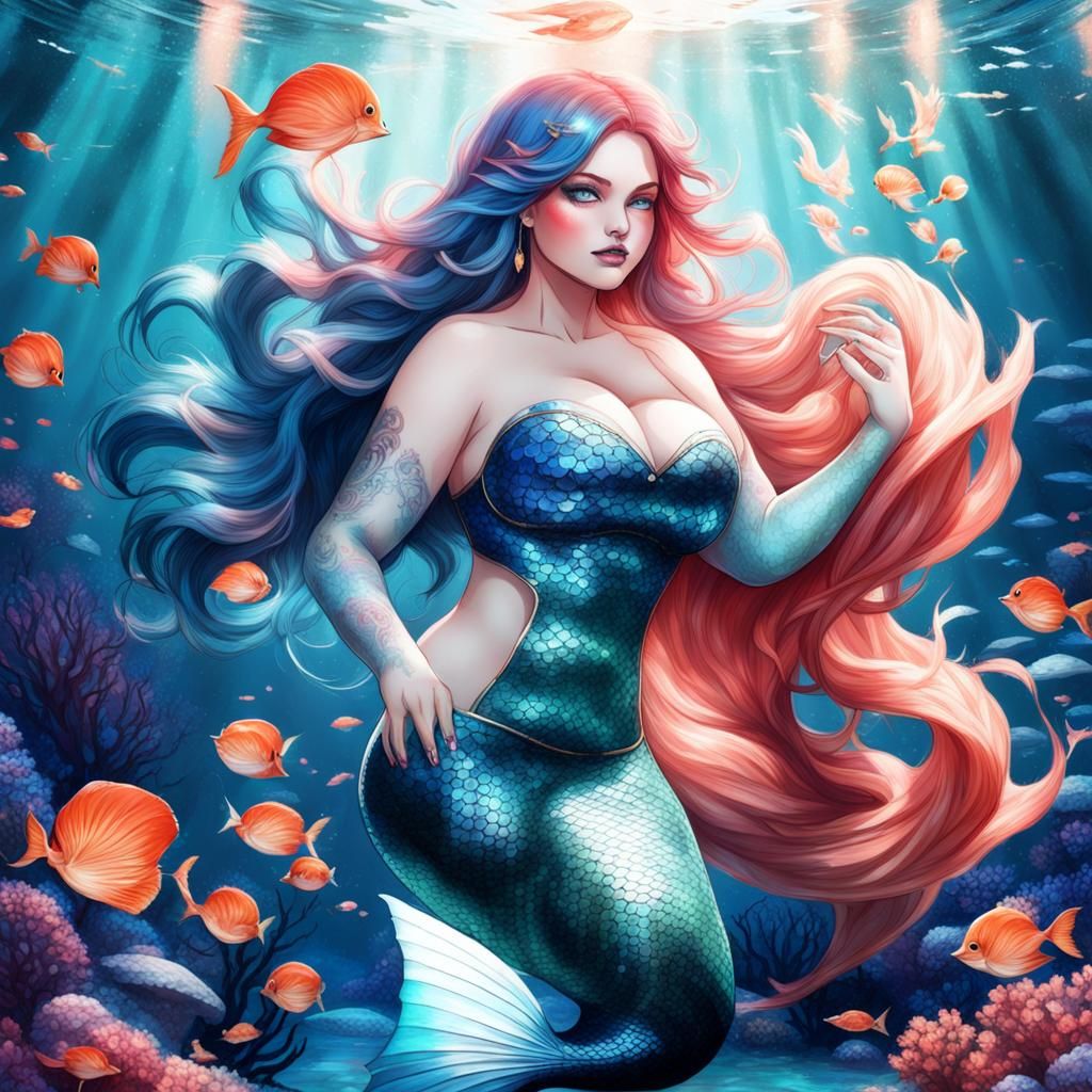 Curvy body, big body, fantasy, woman, beautiful, mermaid, Pa...