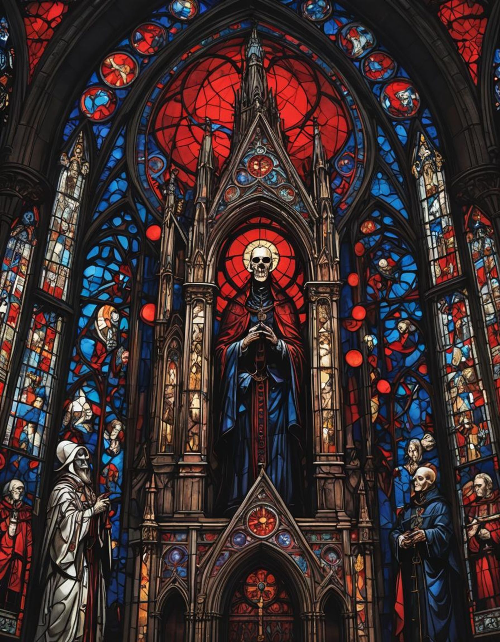 dark gothic blood moon vampire cathedral evil clergy stained glass - AI ...