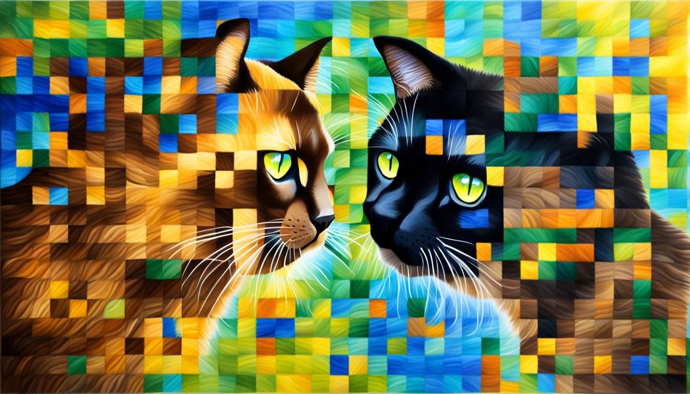 Realistic Painting of Two Burmese Cats in Abstract Art