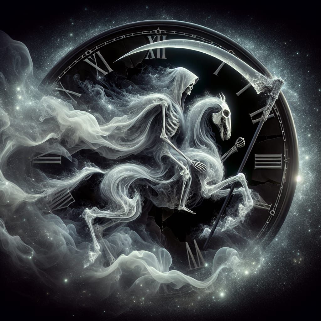 Grim Reaper Apparition in Surreal Clockface