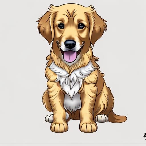 Adorable golden retriever puppy, white background, cartoon d...