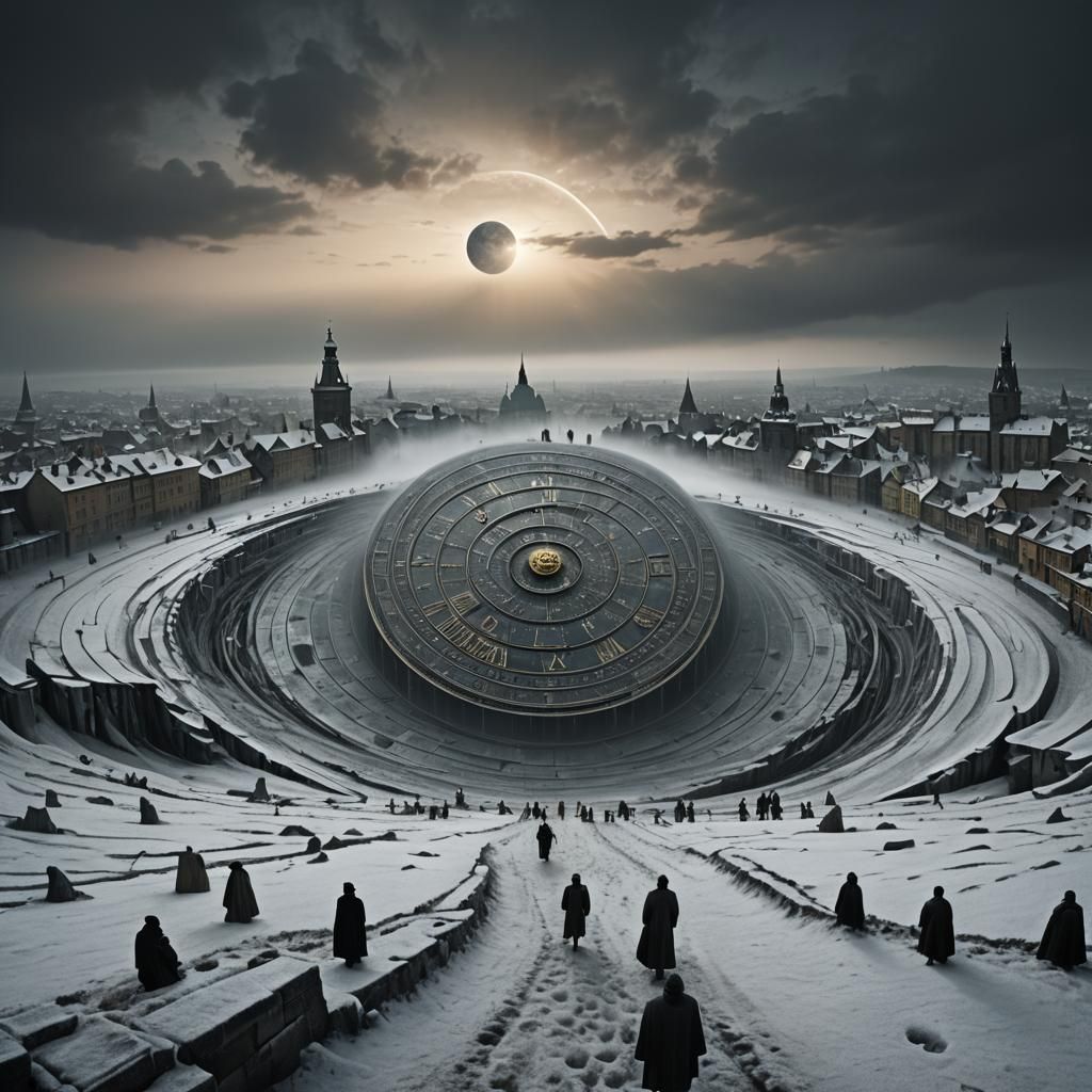 Surrealist Masterpiece: Flat Earth Disc with Twisted Astrono...