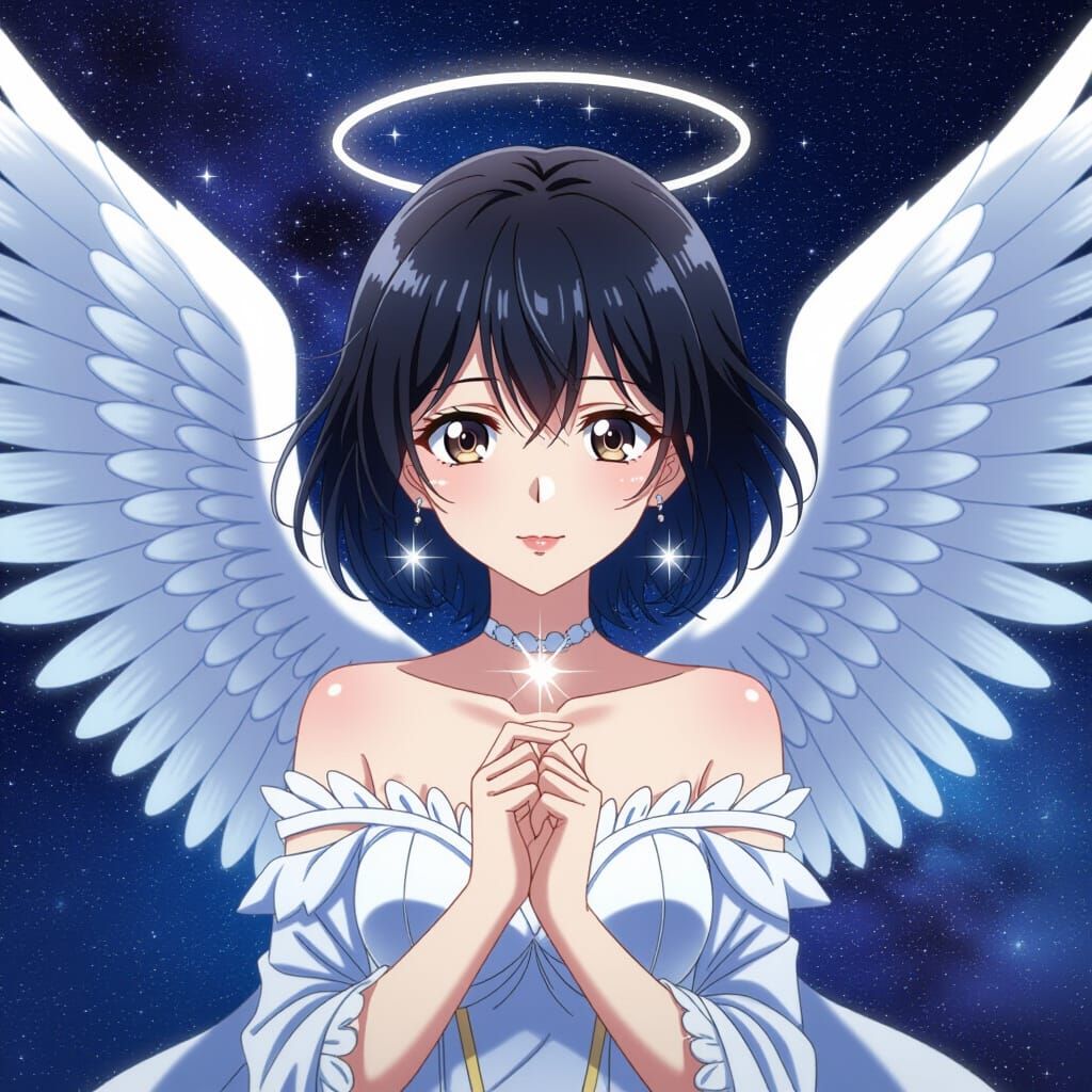 Anime Angel Woman in Starry Night Nebula