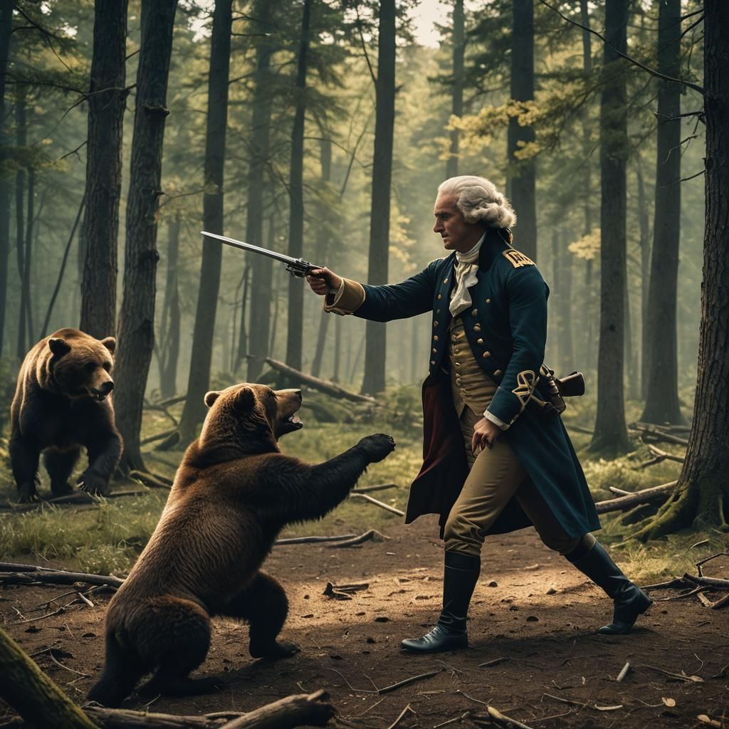 George Washington fighting a bear