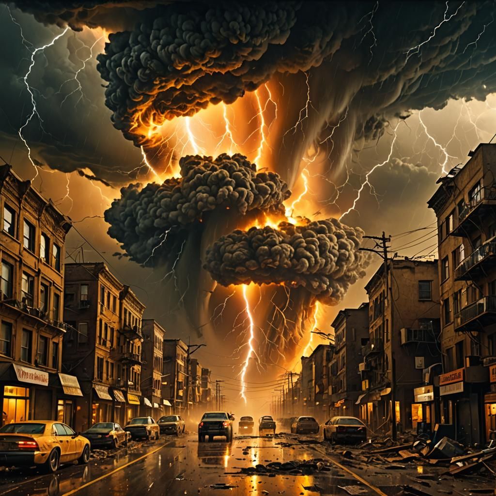 Cyberpunk City Engulfed by Apocalyptic Tornado