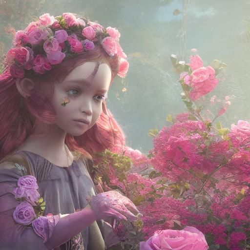 little girl with rose bushes (A.B)