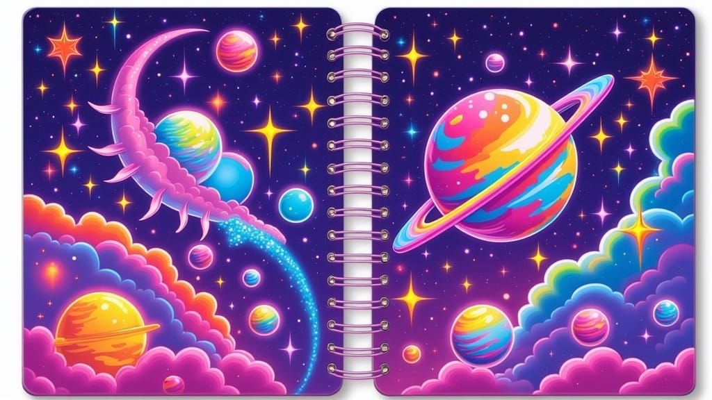 <lora:Frankly Lisa:1.0> The most Lisa Frank of outer space spiral notebook