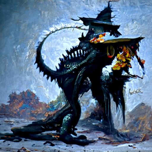 A dragon dressed up as a Halloween monster