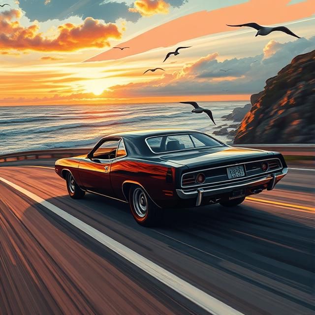 Barracuda Cruising at Sunset 🌅💨 Painterly muscle car speed...