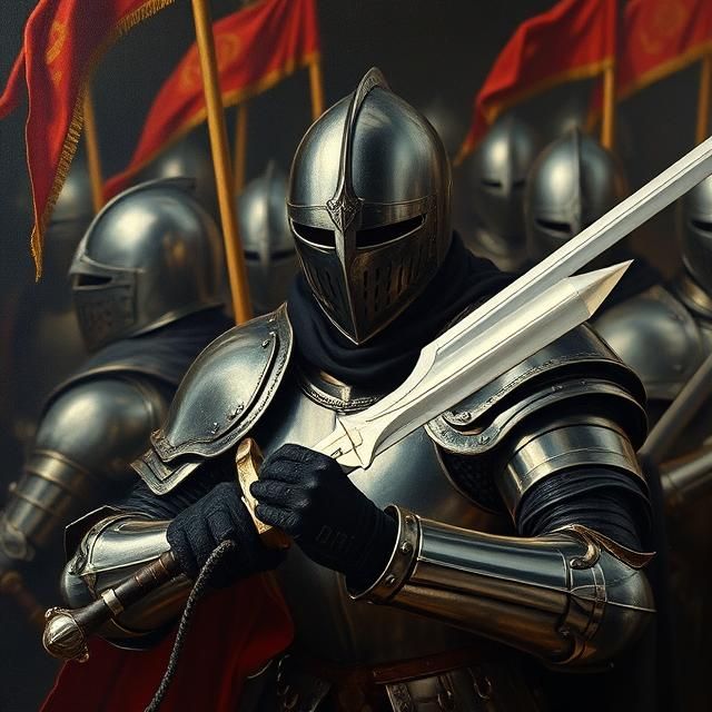 BLACK FEMALE KNIGHT TEMPLAR DRESSED IN FULL ARMOR IN A BATTL...