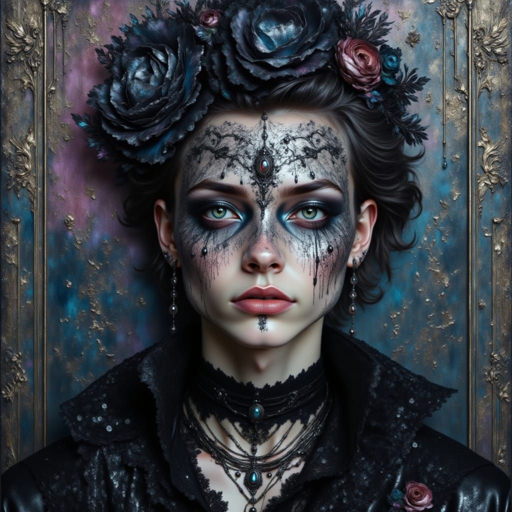 <lora:Extra Intensity:1.0> Gothic fantasy portrait of a man, in Renaissance oil painting style, young  man, rococo style, textured, man, man...