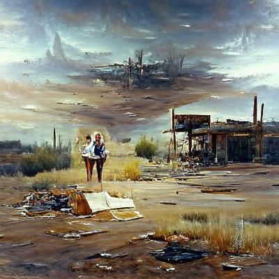 desolate abandoned wasteland with one person (evolved)
