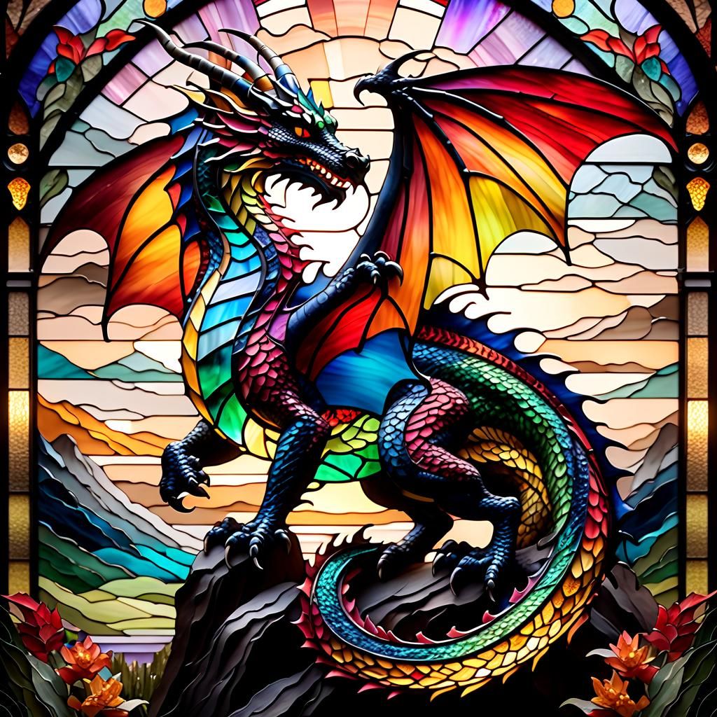  stained glass dragon   by @Cassber