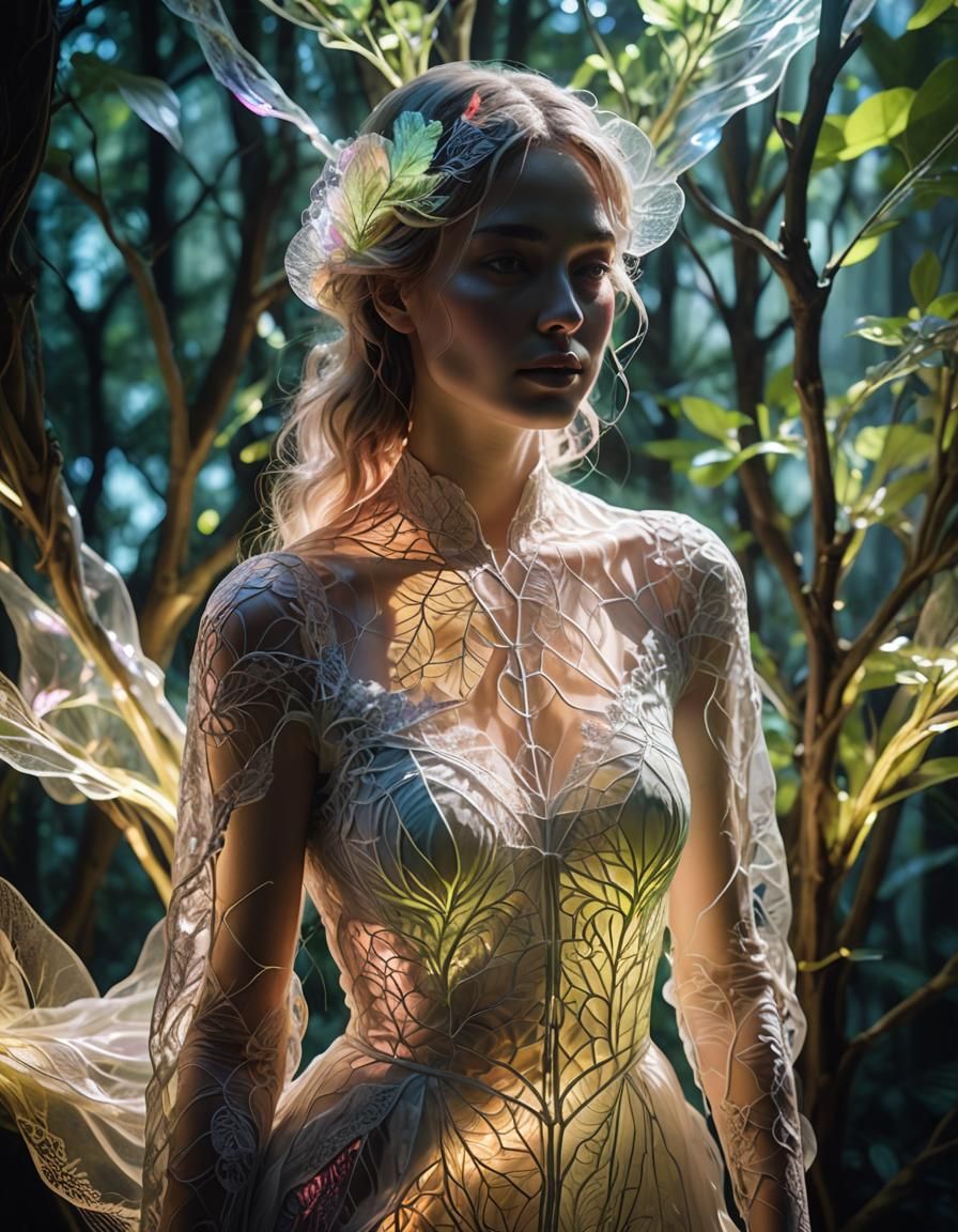 A stunning photograph of a woman transparent sculpture paste...