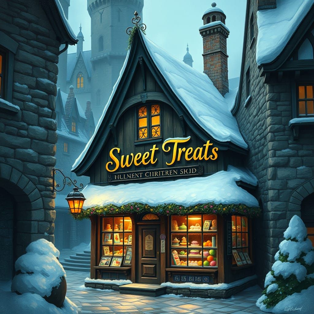 Candy shop near Hogwarts School of Wizardry AI Generated Artwork