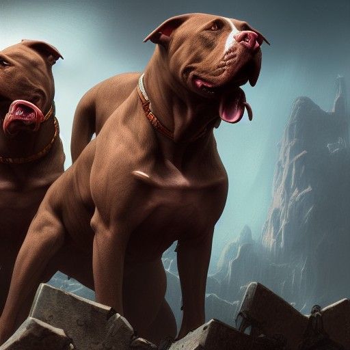 Pitbull Cerberus detailed matte painting, deep color, fantas...