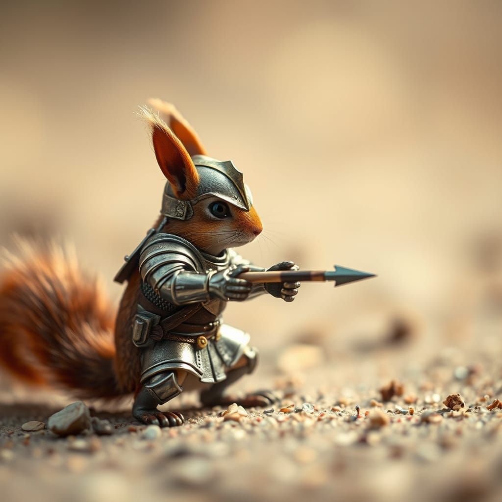 Miniature Squirrel Knight in Whimsical Pastel Noir... - AI Art