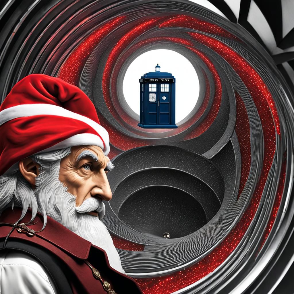 Optical illusion art, James Bond 007 wearing a Santa hat   h...
