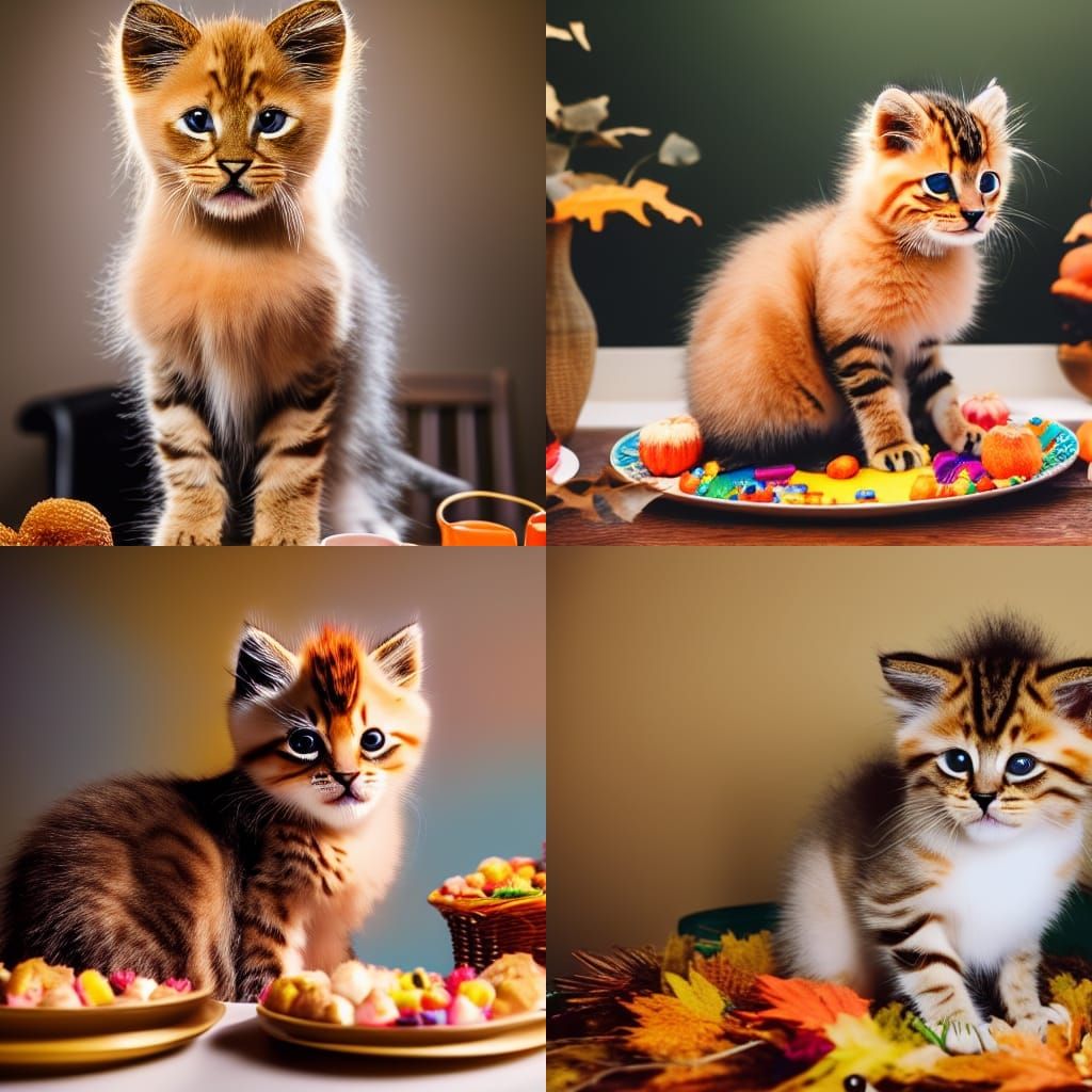 Kitten with Mohawk on Thanksgiving Table