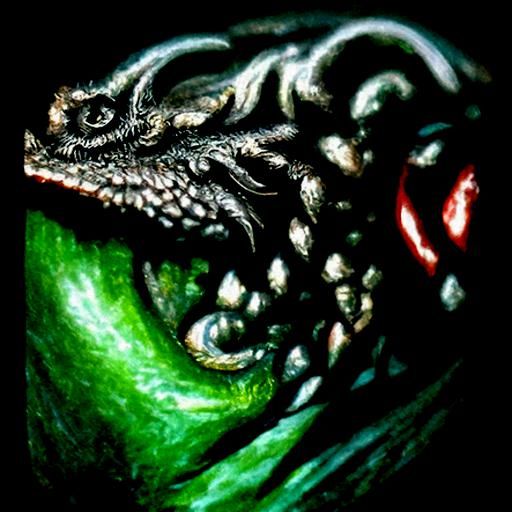 dragon portrait detailed realistic green dark stony ebony il...
