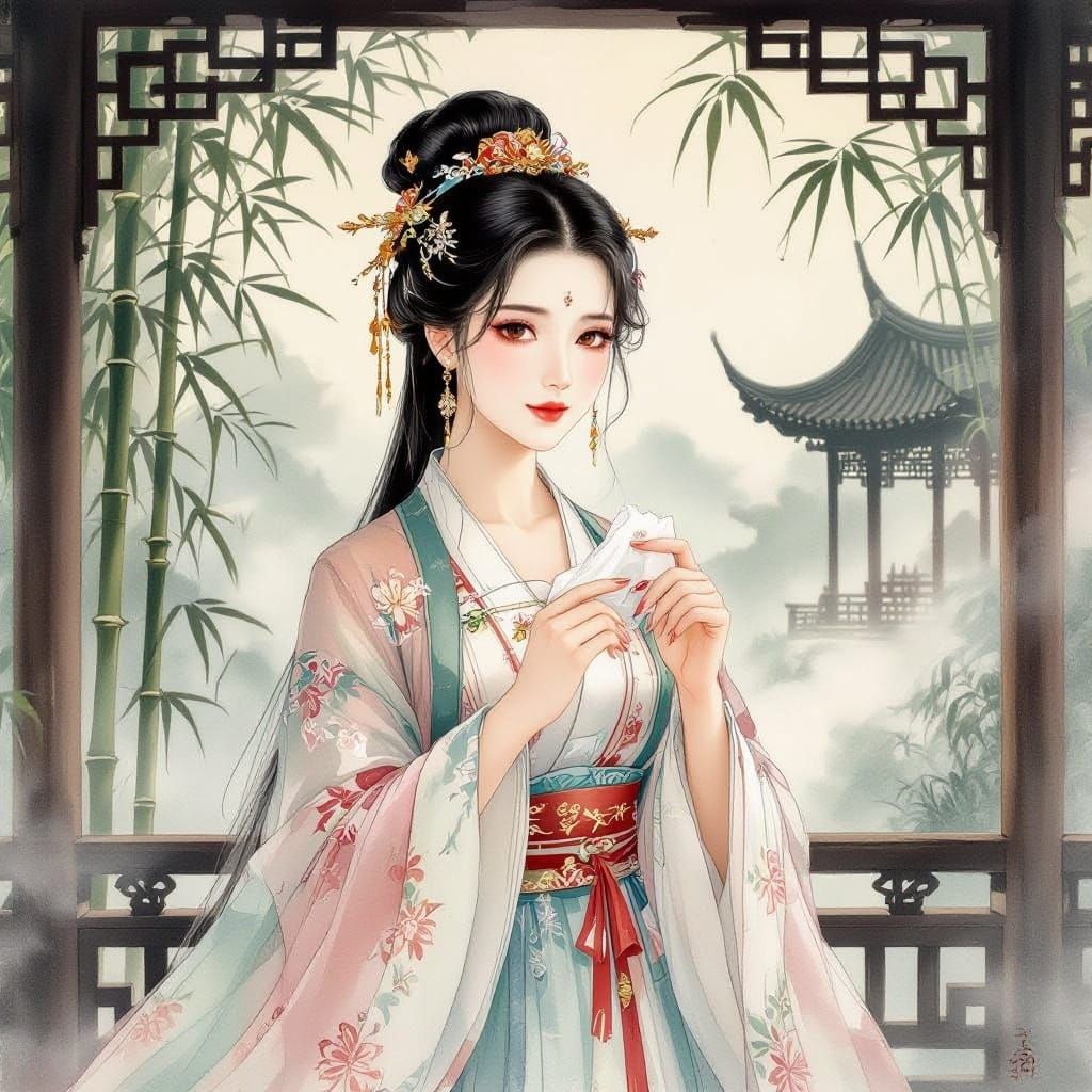 Ancient Chinese Beauty in Dreamy Bamboo Forest