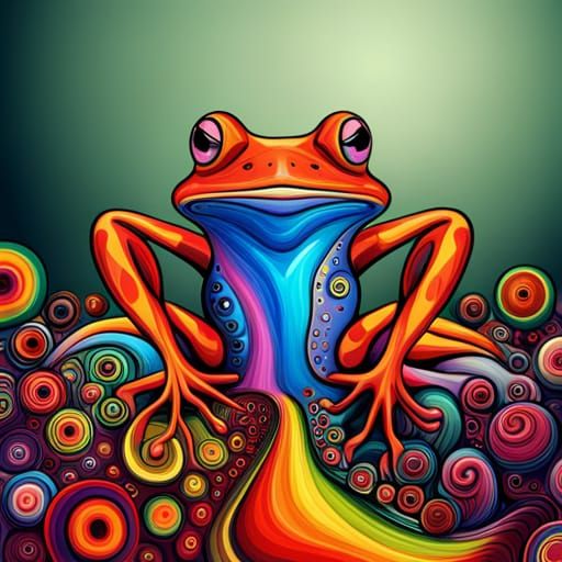 Colourful Frog On A Drug Trip, Drug Addicted Frog, Big Pupil, Frog 