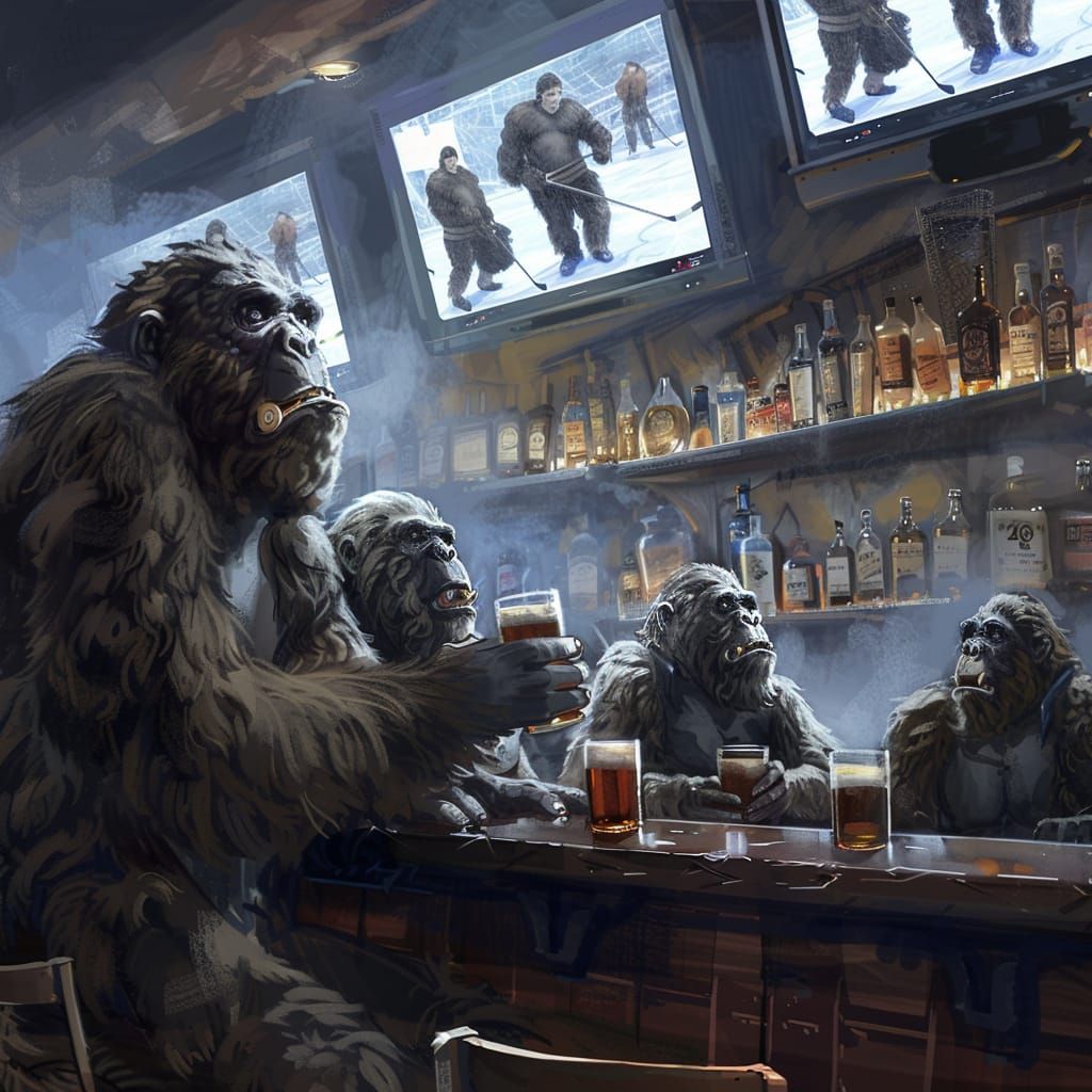 Bigfoot in Sports Bar - AI Generated Artwork - NightCafe Creator