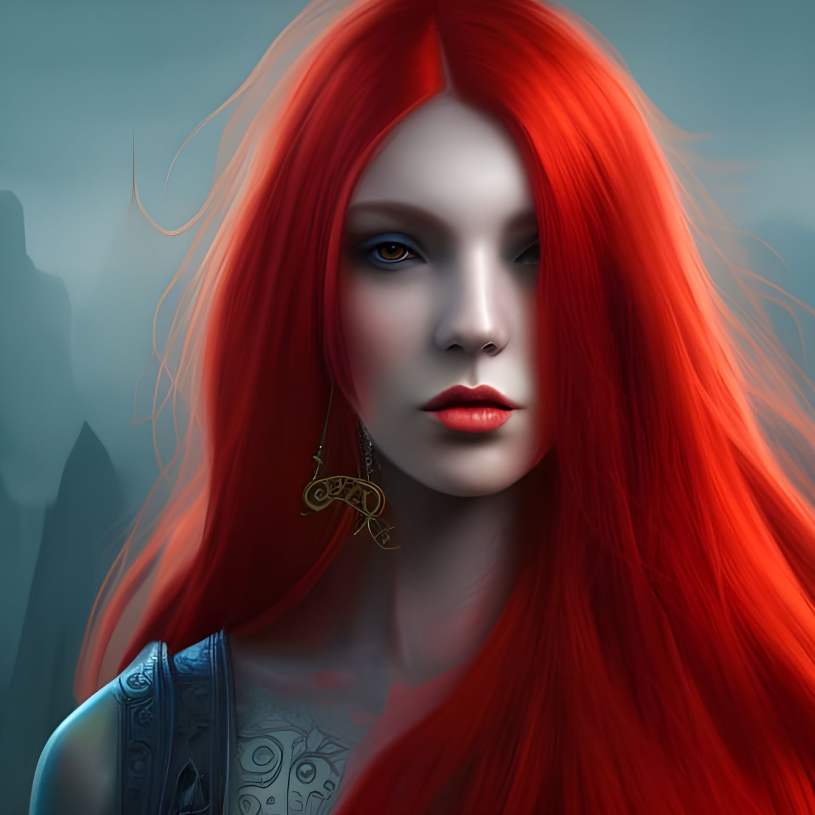 Red in the Mist   by @Kozmic Kitsuneame 