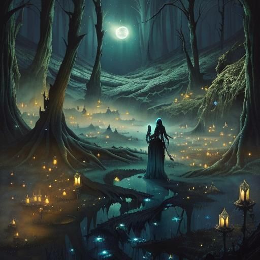 Soft watercolors painting High gothic dead swamp death rotte...