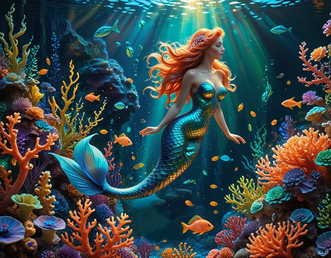 Beautiful mermaid in the grotto