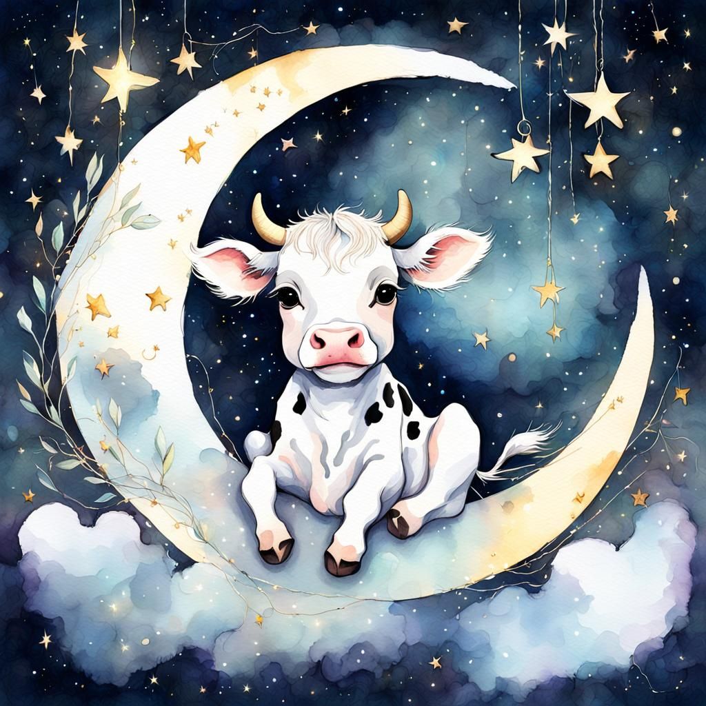 Baby cow over the moon  by @Raven970