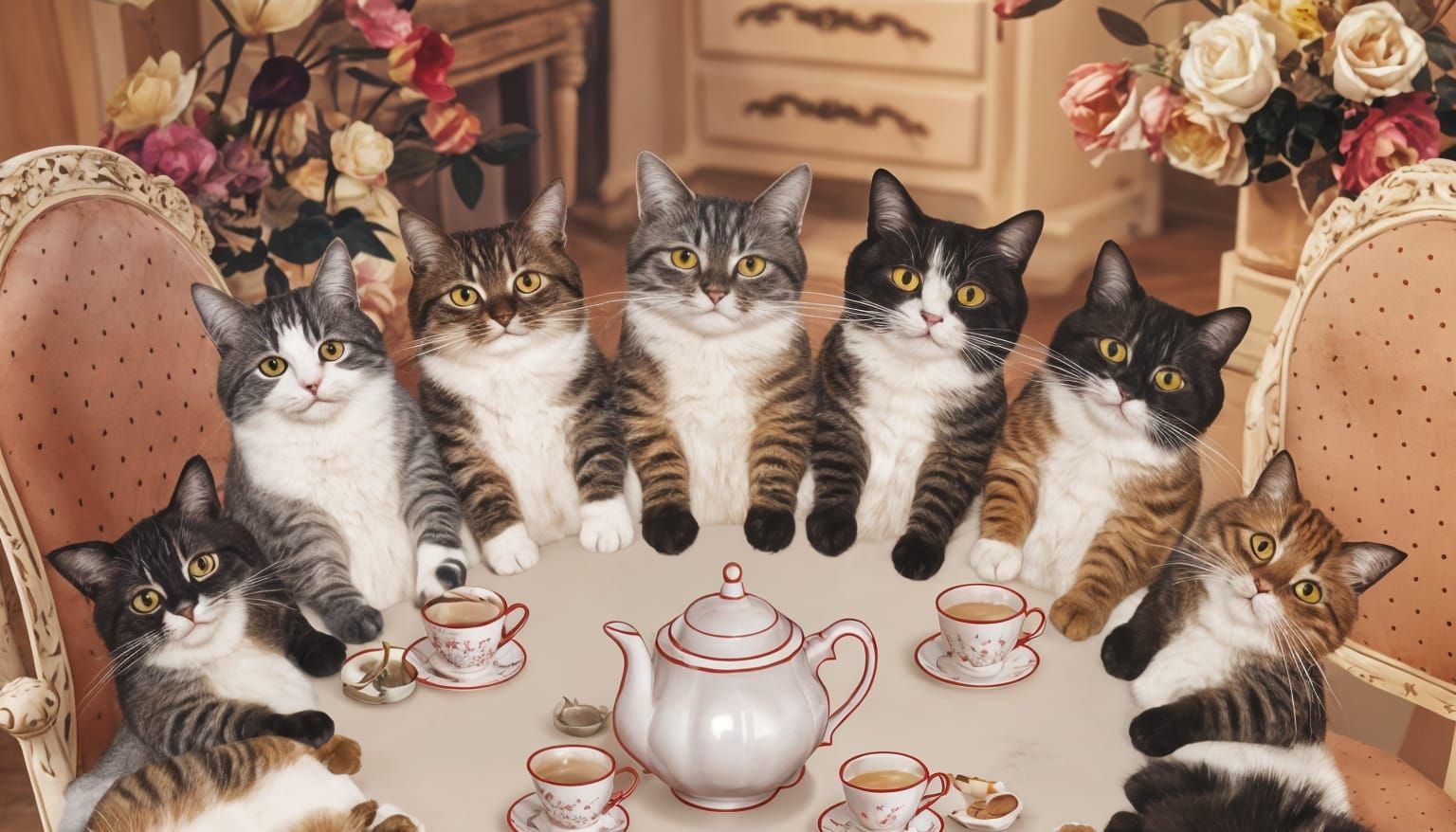 A TABLE MADE OF CATS